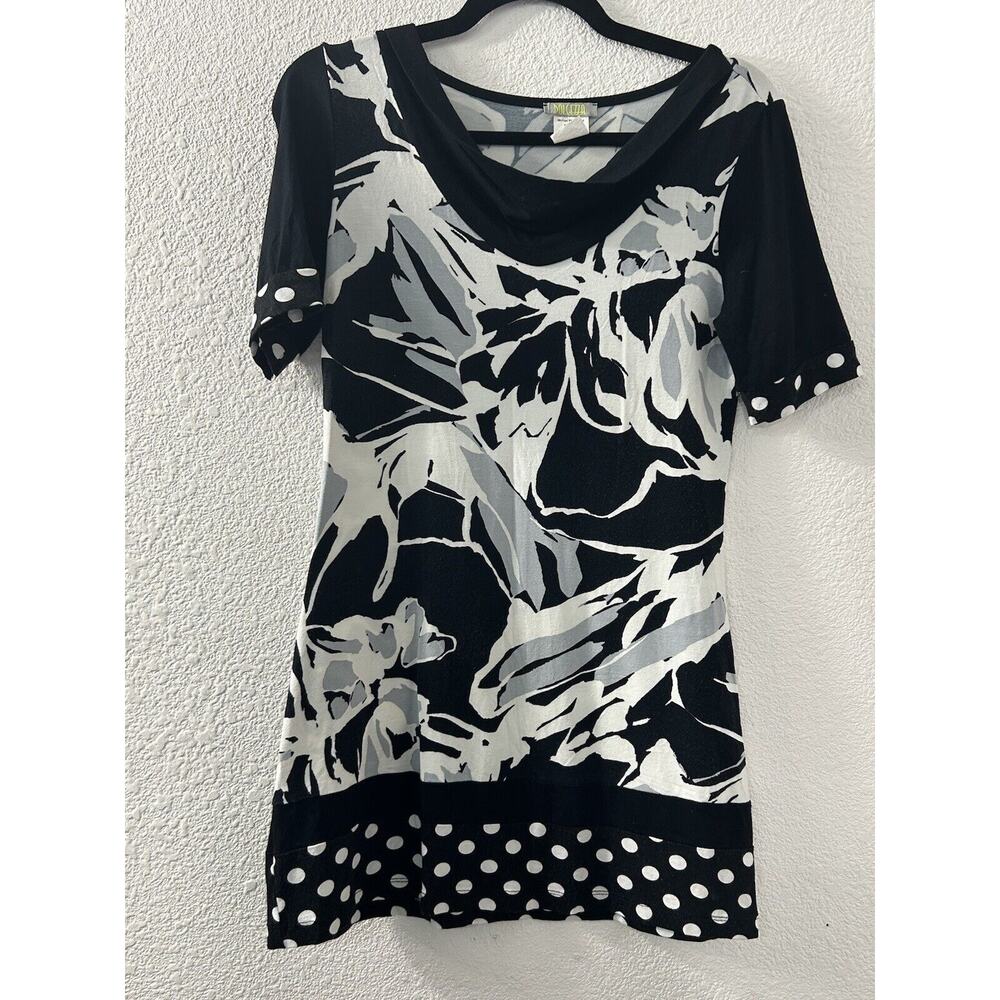Dolcezza Black & White Floral‎ Art Tunic Womens Size XS Short Sleeve Mini Dress